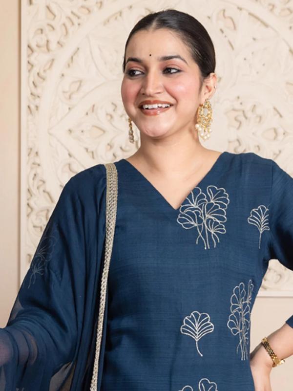 VP 9779 T Teal Yoke Design Silk Blend Straight Suit With Dupatta